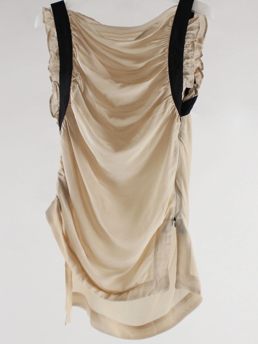 Women’s Cream Draped Sleeveless Blouse with Black Strap Detail